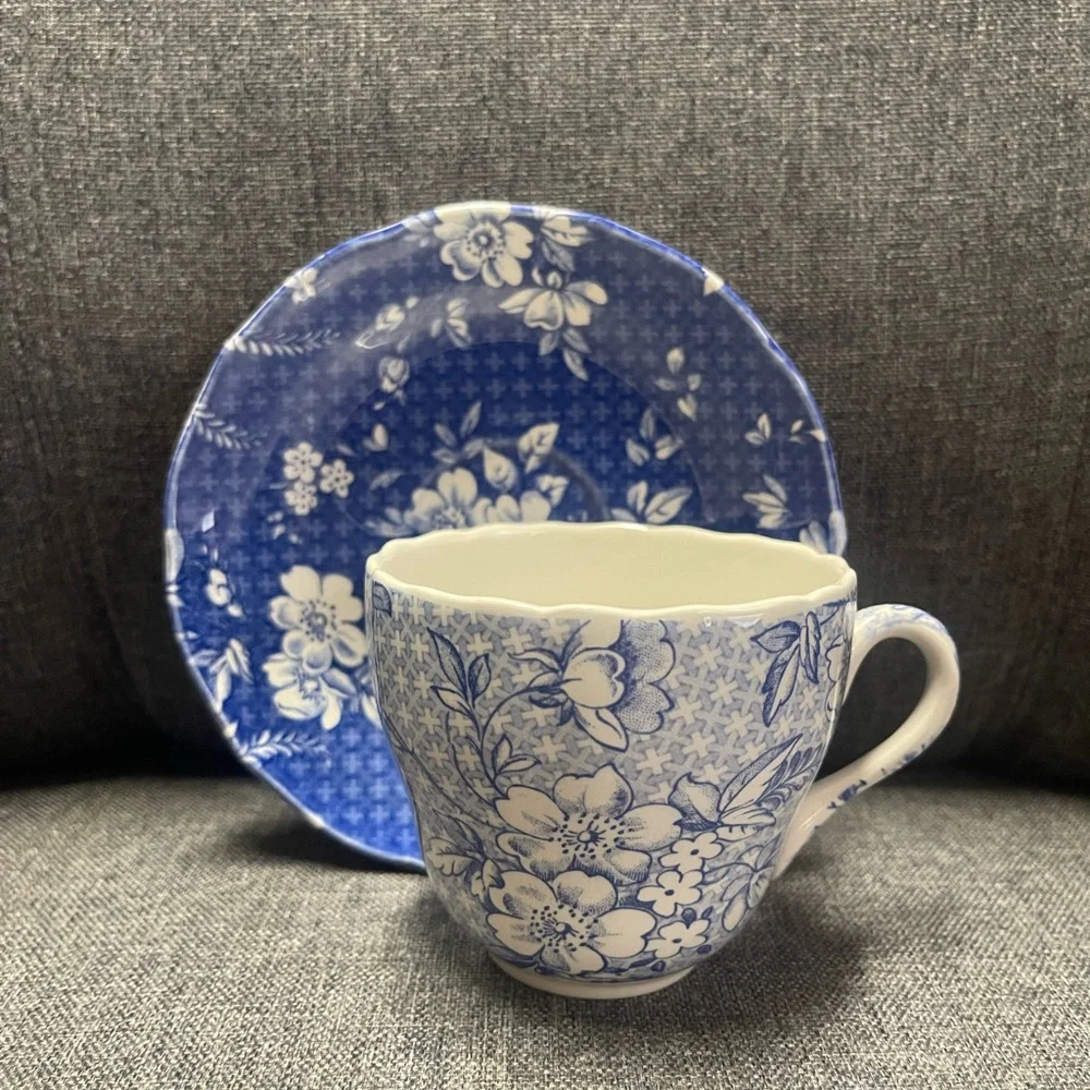 Spode Penny Lane Honeywall Shade Blue & White Floral Teacup and Saucer